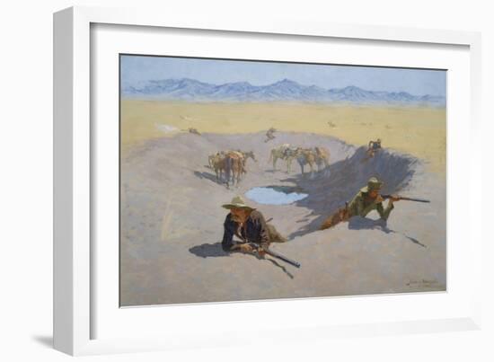 Fight for the Waterhole, 1903 (Oil on Canvas)-Frederic Remington-Framed Giclee Print