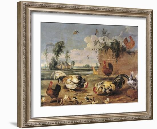 Fight of Cocks-Frans Snyders-Framed Art Print