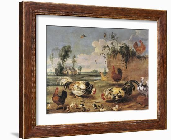 Fight of Cocks-Frans Snyders-Framed Art Print