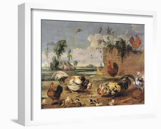 Fight of Cocks-Frans Snyders-Framed Art Print