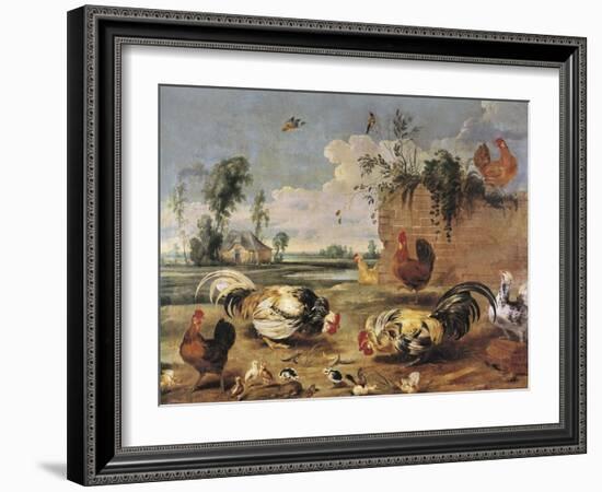 Fight of Cocks-Frans Snyders-Framed Art Print