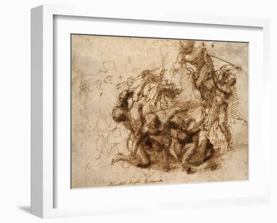 Fight Study for the 'Cascina Battle', 1504-Michelangelo Buonarroti-Framed Giclee Print