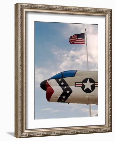 Fighter Jet and Flag along US Highway 50, Fallon, Nevada, USA-Scott T. Smith-Framed Photographic Print