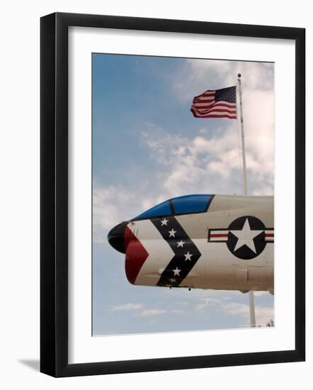 Fighter Jet and Flag along US Highway 50, Fallon, Nevada, USA-Scott T. Smith-Framed Photographic Print