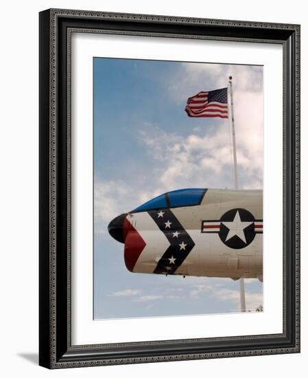 Fighter Jet and Flag along US Highway 50, Fallon, Nevada, USA-Scott T. Smith-Framed Photographic Print