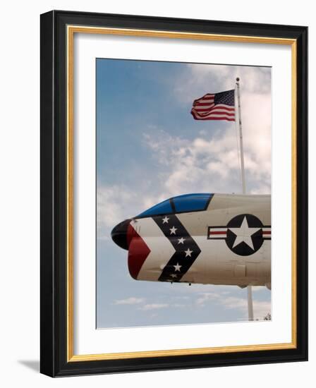 Fighter Jet and Flag along US Highway 50, Fallon, Nevada, USA-Scott T. Smith-Framed Photographic Print