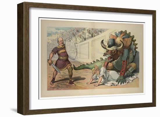 Fighting An Industrial Monster-JS Pughe-Framed Art Print