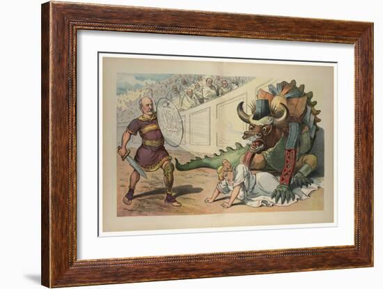 Fighting An Industrial Monster-JS Pughe-Framed Art Print