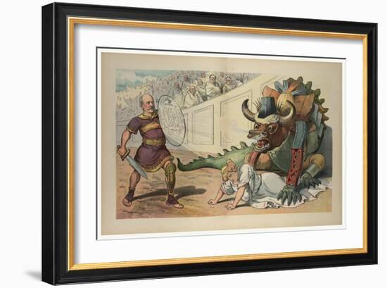 Fighting An Industrial Monster-JS Pughe-Framed Art Print