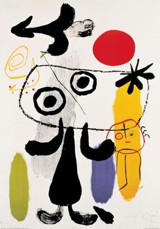 Buyartforless Figur Gegen Rote Sonne Ii by Joan Miro 12x9.5 Art Print Poster