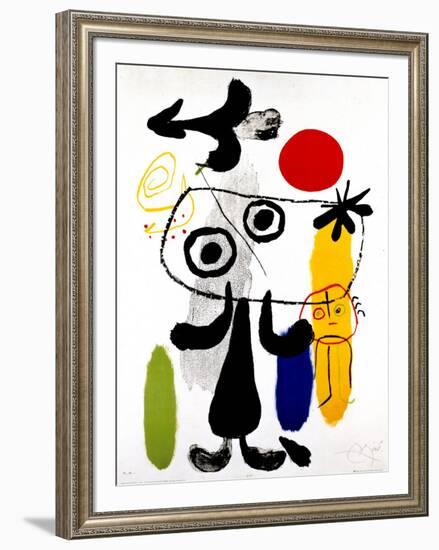 Figur Gegen Rote Sonne II, c. 1950-Joan Miro-Framed Art Print