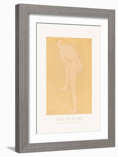 Figure Bending Forward with right Knee Raised-Auguste Rodin-Framed Giclee Print