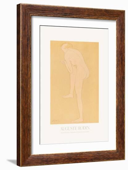 Figure Bending Forward with right Knee Raised-Auguste Rodin-Framed Giclee Print