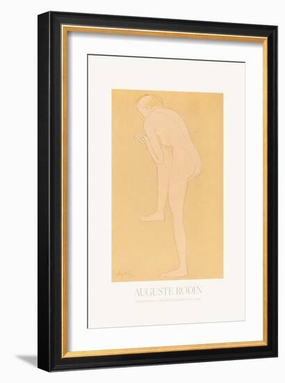 Figure Bending Forward with right Knee Raised-Auguste Rodin-Framed Giclee Print