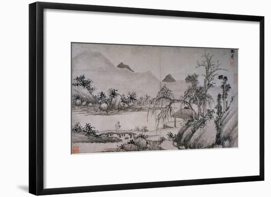 Figure Crossing a Bridge from Album of Eight Landscape Paintings-Shen Chou-Framed Giclee Print