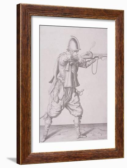 Figure in Military Clothing Firing a Musket and Wearing a Sword, 1607-null-Framed Giclee Print