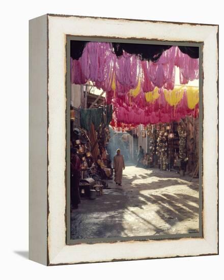 Figure in Wool Dyers Textile Souk, Marrakesh, Morocco, Africa-Jj Travel Photography-Framed Premier Image Canvas