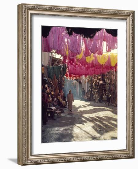 Figure in Wool Dyers Textile Souk, Marrakesh, Morocco, Africa-Jj Travel Photography-Framed Photographic Print