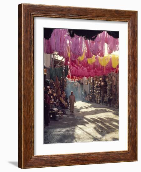 Figure in Wool Dyers Textile Souk, Marrakesh, Morocco, Africa-Jj Travel Photography-Framed Photographic Print