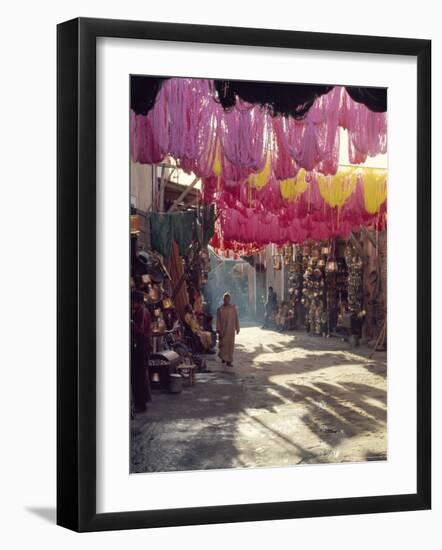 Figure in Wool Dyers Textile Souk, Marrakesh, Morocco, Africa-Jj Travel Photography-Framed Photographic Print