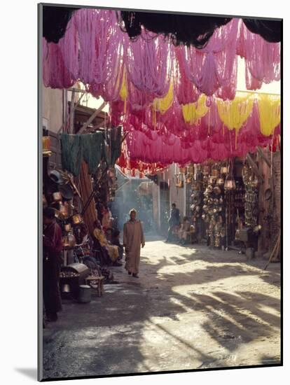 Figure in Wool Dyers Textile Souk, Marrakesh, Morocco, Africa-Jj Travel Photography-Mounted Photographic Print