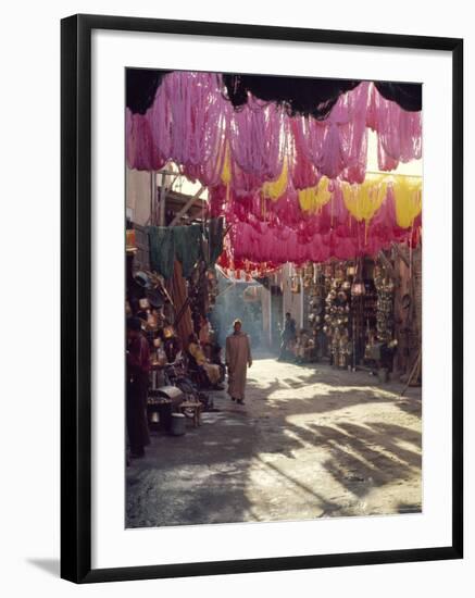 Figure in Wool Dyers Textile Souk, Marrakesh, Morocco, Africa-Jj Travel Photography-Framed Photographic Print