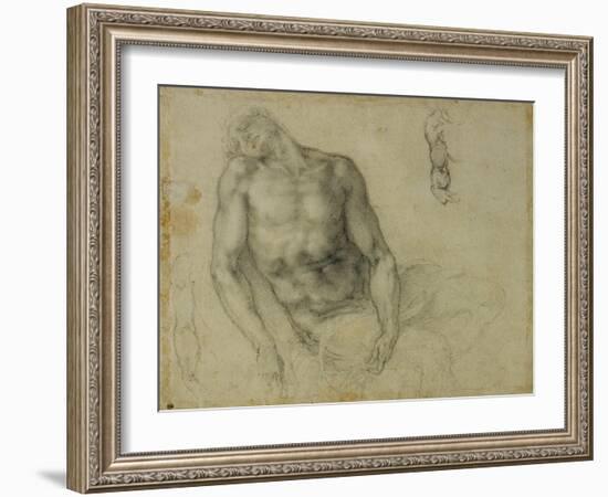 Figure of the Dead Christ and Two Studies of the Right Arm-Michelangelo Buonarroti-Framed Giclee Print