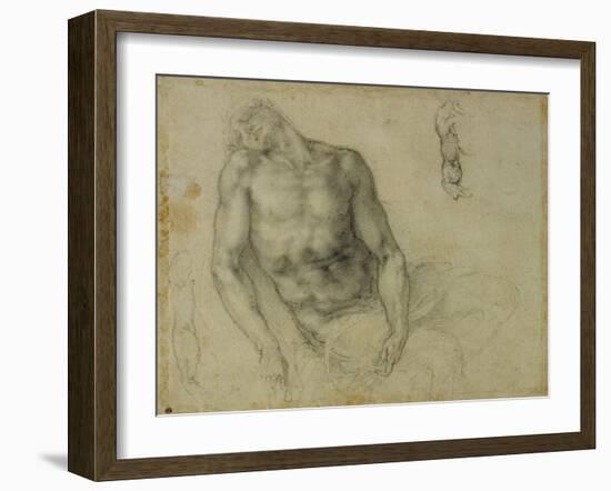 Figure of the Dead Christ and Two Studies of the Right Arm-Michelangelo Buonarroti-Framed Giclee Print