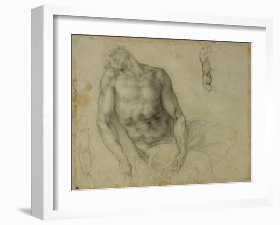 Figure of the Dead Christ and Two Studies of the Right Arm-Michelangelo Buonarroti-Framed Giclee Print