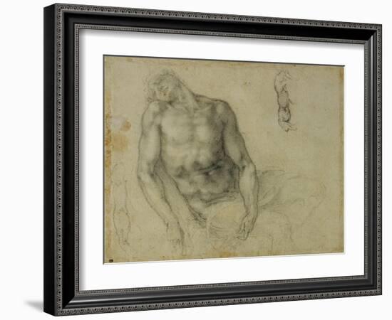 Figure of the Dead Christ and Two Studies of the Right Arm-Michelangelo Buonarroti-Framed Giclee Print