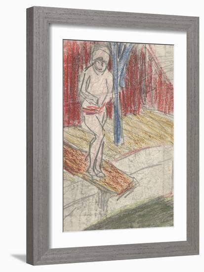 Figure on Diving Board (Pencil and Crayon on Paper)-Ernst Ludwig Kirchner-Framed Giclee Print