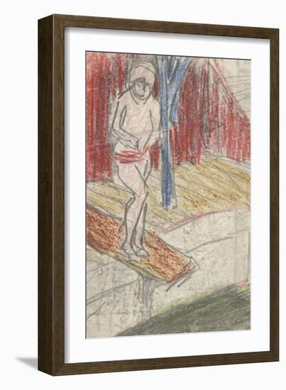 Figure on Diving Board (Pencil and Crayon on Paper)-Ernst Ludwig Kirchner-Framed Giclee Print