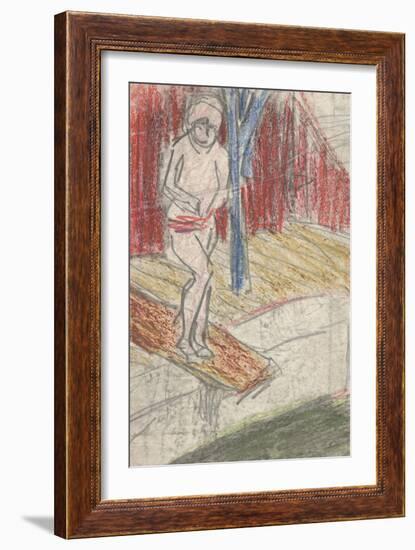 Figure on Diving Board (Pencil and Crayon on Paper)-Ernst Ludwig Kirchner-Framed Giclee Print
