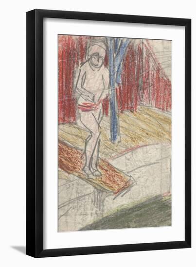 Figure on Diving Board (Pencil and Crayon on Paper)-Ernst Ludwig Kirchner-Framed Giclee Print