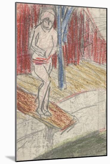 Figure on Diving Board (Pencil and Crayon on Paper)-Ernst Ludwig Kirchner-Mounted Giclee Print