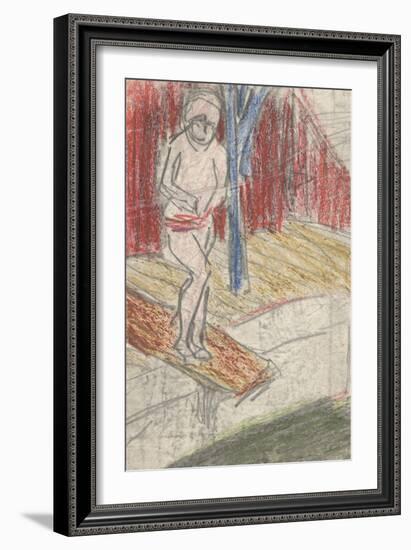 Figure on Diving Board (Pencil and Crayon on Paper)-Ernst Ludwig Kirchner-Framed Giclee Print