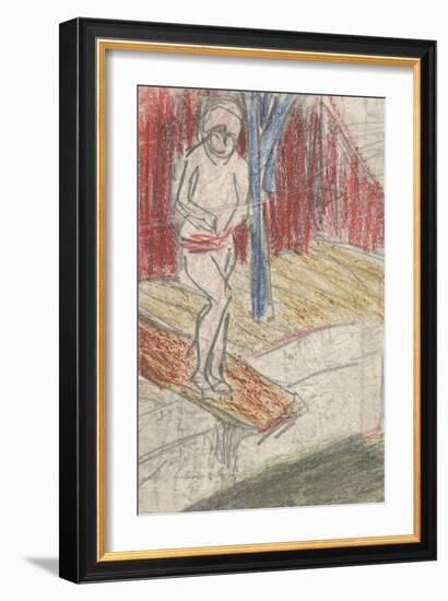 Figure on Diving Board (Pencil and Crayon on Paper)-Ernst Ludwig Kirchner-Framed Giclee Print