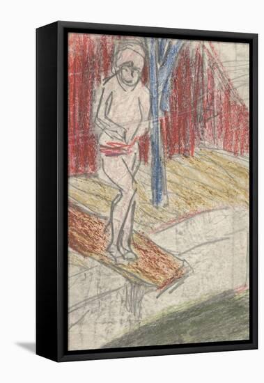 Figure on Diving Board (Pencil and Crayon on Paper)-Ernst Ludwig Kirchner-Framed Premier Image Canvas