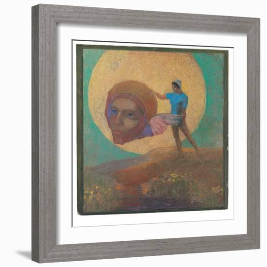 Figure Portant Une Tête Ailée (La Chute D'lcare), 1876 (Pastel on Paper Laid down on Board)-Odilon Redon-Framed Giclee Print