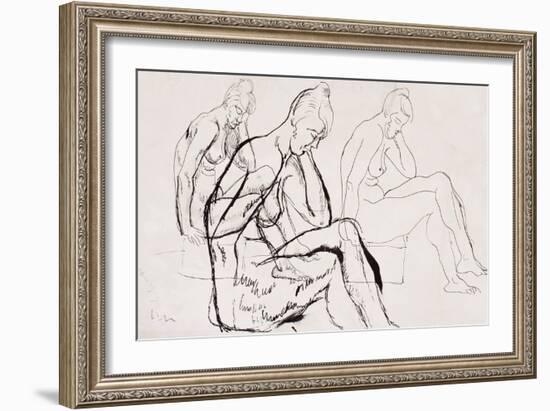 Figure Studies, April 1919 (Pencil, Pen & Ink on Paper)-Nina Hamnett-Framed Giclee Print