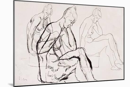 Figure Studies, April 1919 (Pencil, Pen & Ink on Paper)-Nina Hamnett-Mounted Giclee Print