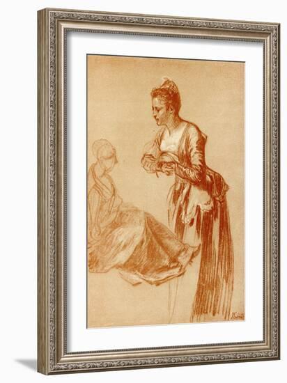 Figure Studies for a Standing and a Seated Girl-Jean Antoine Watteau-Framed Giclee Print