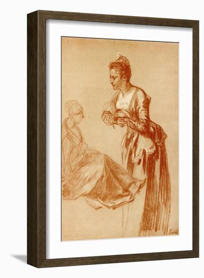 Figure Studies for a Standing and a Seated Girl-Jean Antoine Watteau-Framed Giclee Print