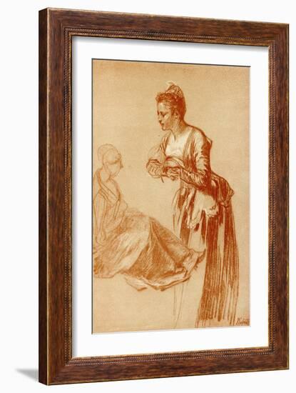 Figure Studies for a Standing and a Seated Girl-Jean Antoine Watteau-Framed Giclee Print