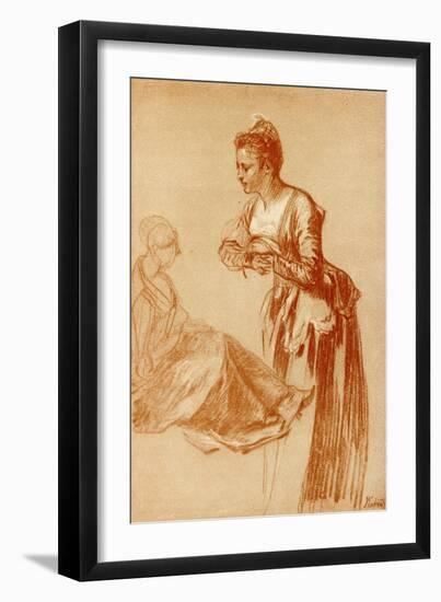 Figure Studies for a Standing and a Seated Girl-Jean Antoine Watteau-Framed Giclee Print