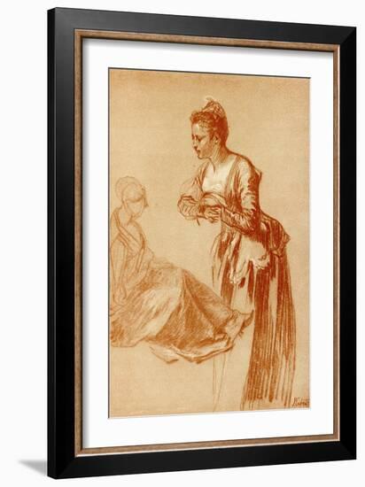 Figure Studies for a Standing and a Seated Girl-Jean Antoine Watteau-Framed Giclee Print