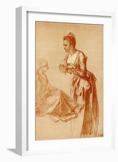 Figure Studies for a Standing and a Seated Girl-Jean Antoine Watteau-Framed Giclee Print