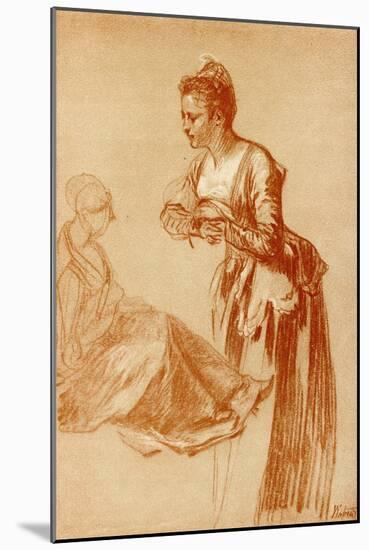 Figure Studies for a Standing and a Seated Girl-Jean Antoine Watteau-Mounted Giclee Print