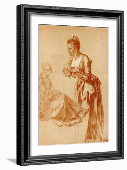 Figure Studies for a Standing and a Seated Girl-Jean Antoine Watteau-Framed Giclee Print