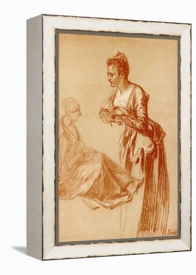 Figure Studies for a Standing and a Seated Girl-Jean Antoine Watteau-Framed Premier Image Canvas